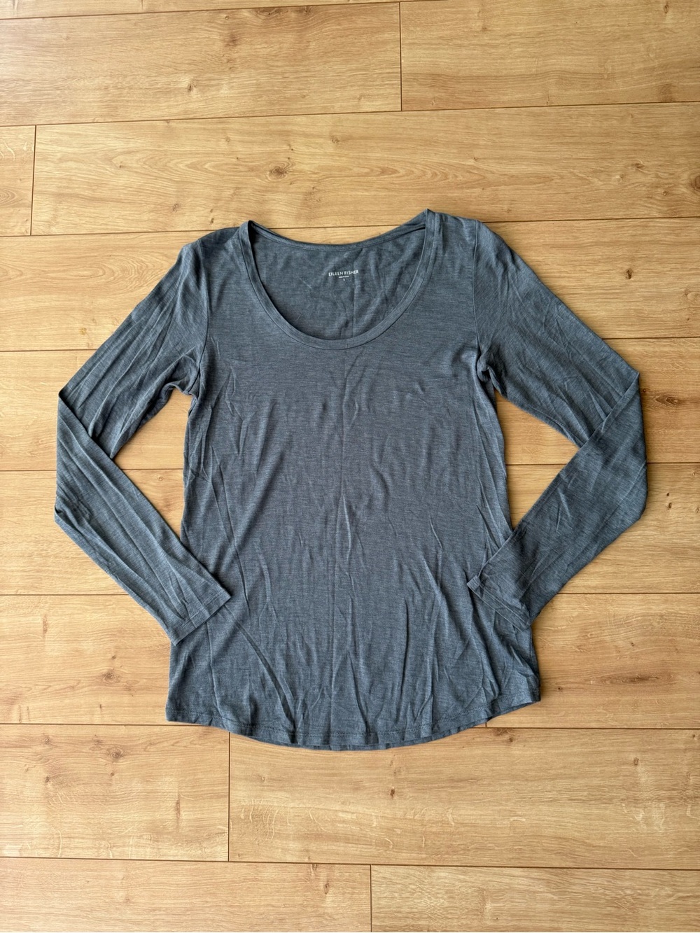 Eileen Fisher Silk Cotton Blend Long Sleeve Tee Blue Gray Small Sample Top